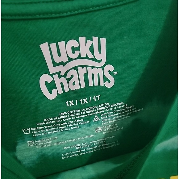 Lucky Charms Logo Tee Shirt Green L XL Nwt Leprechaun St Patrick's Day Cereal - Picture 3 of 5